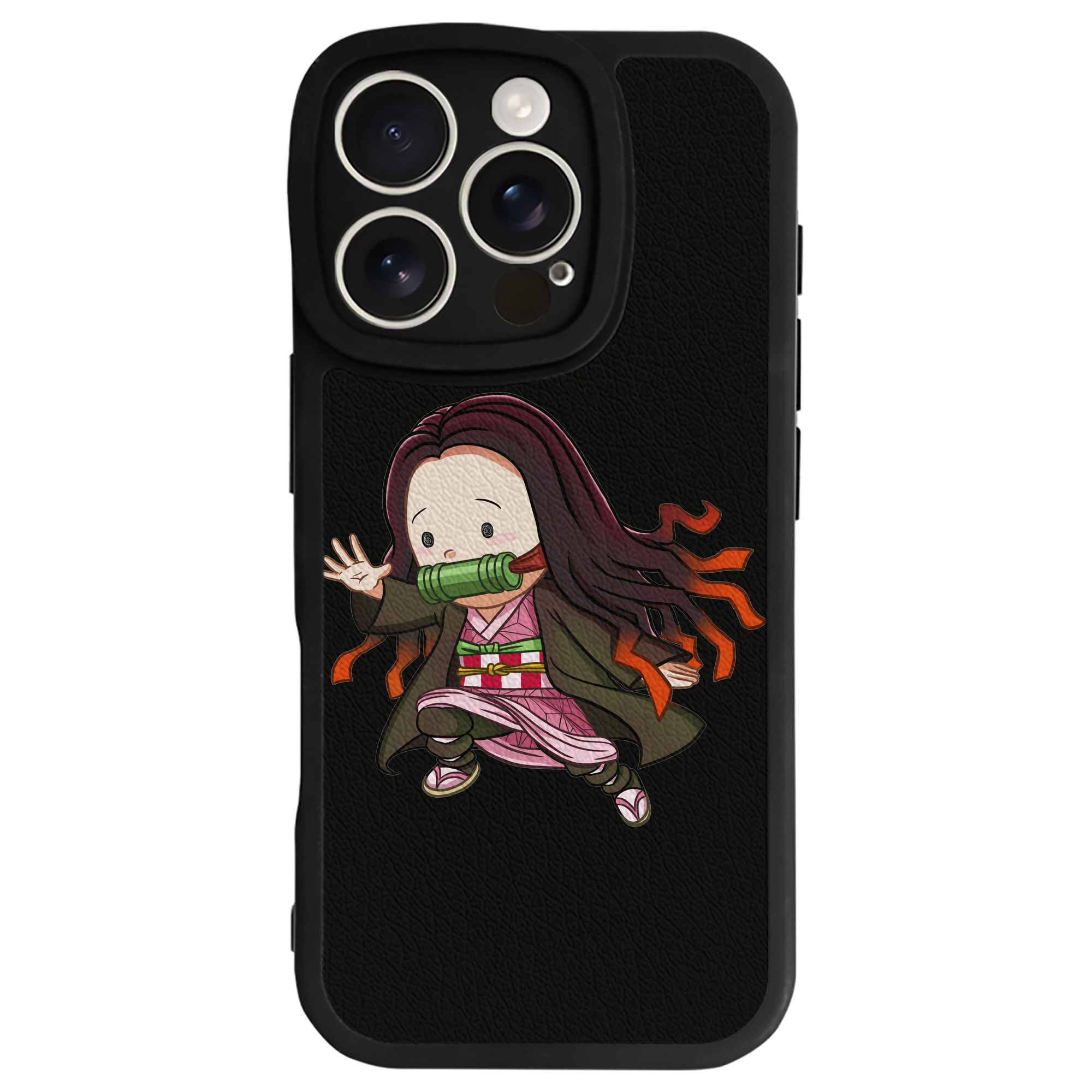 （画像用） 鬼滅の刃（きめつのやいば）竈門 禰󠄀豆子／かまど ねずこ Kamado Nezuko 【iPhone 16シリーズ対応】シリコンスマホケース（レザー調） 材質：シリコン